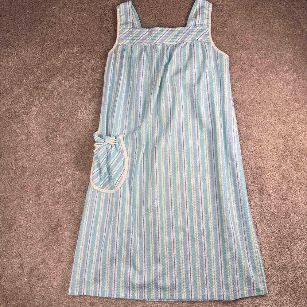 Reflections by Banks Size L Blue Stripe Seersucker Sundress Vintage USA Shift